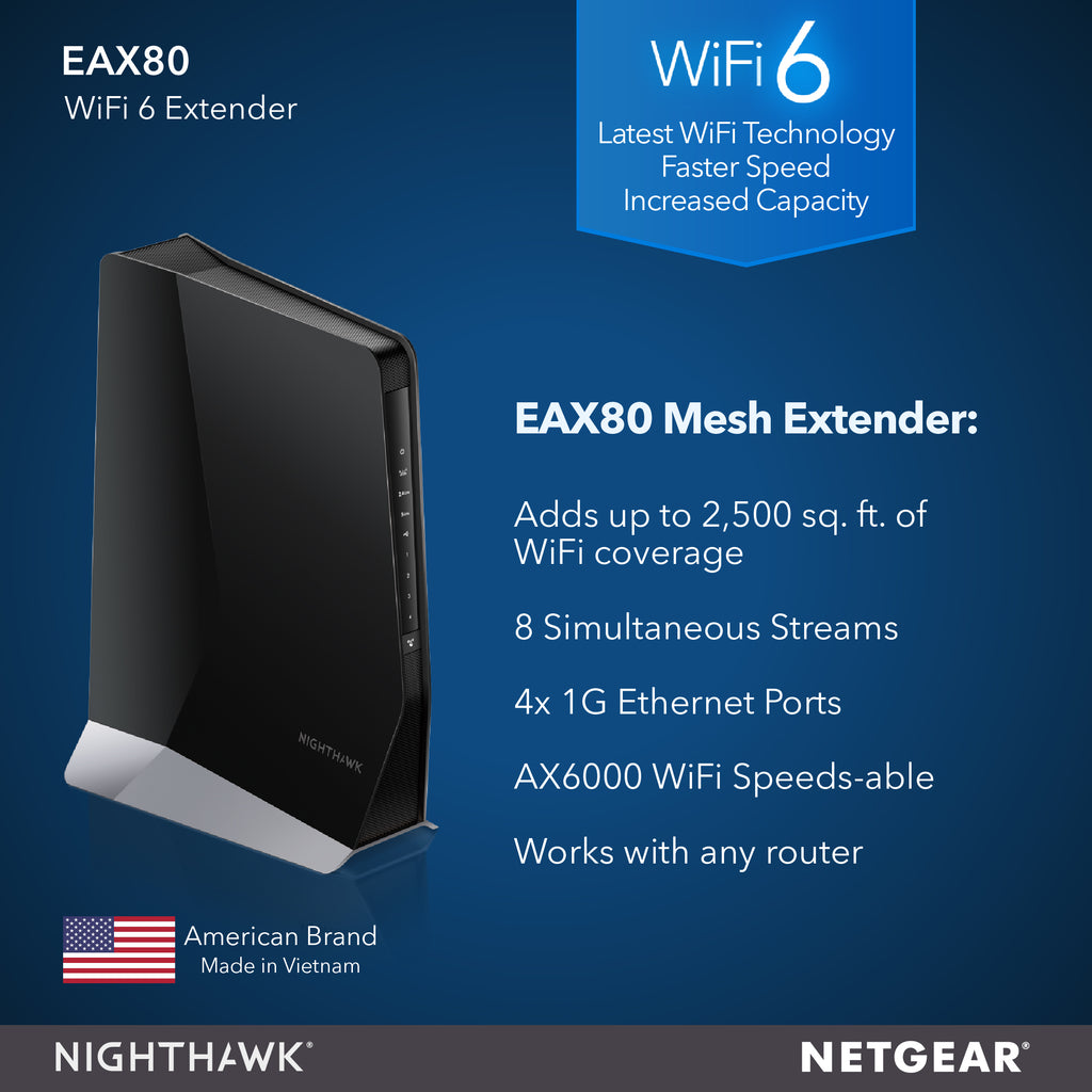 NETGEAR Nighthawk WiFi 6 Mesh Range Extender EAX80 - Add up to