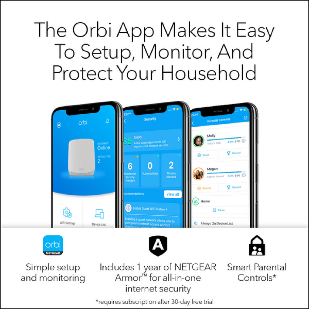 Orbi RBK762S 5.4Gbps Triband 2-Pack WiFi 6 Mesh System with 1-Year Armor