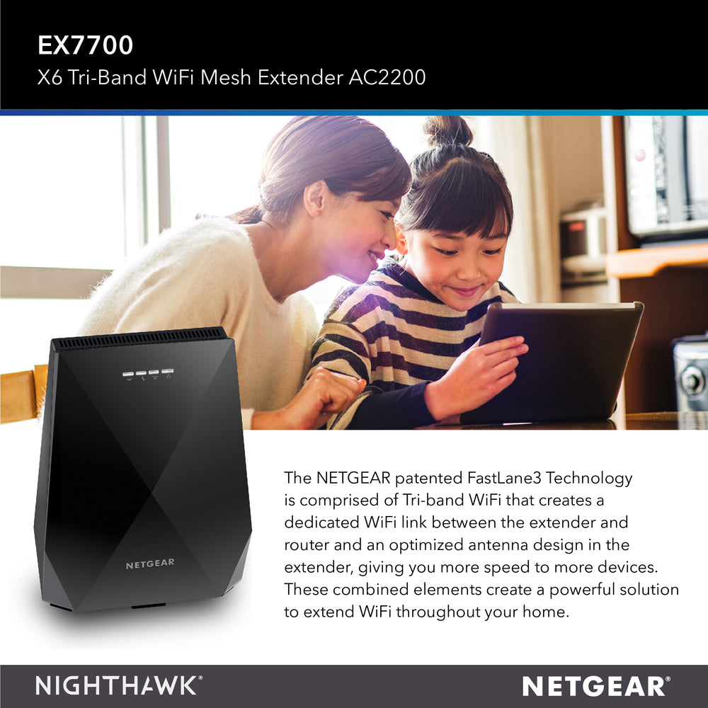 EX7700 Nighthawk X6 Tri-Band WiFi Mesh Extender - AC2200