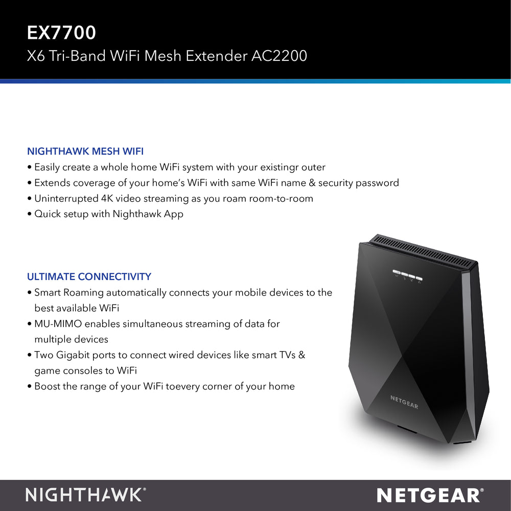 EX7700 Nighthawk X6 Tri-Band WiFi Mesh Extender - AC2200