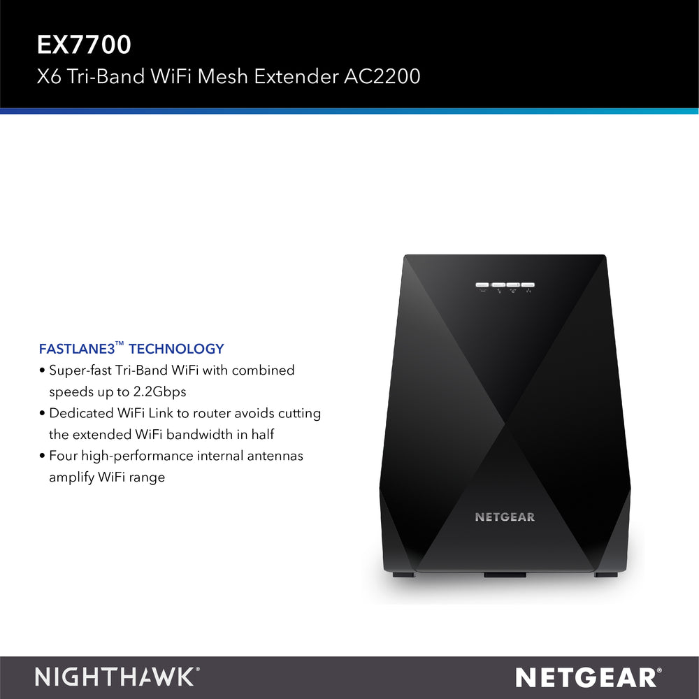 EX7700 Nighthawk X6 Tri-Band WiFi Mesh Extender - AC2200
