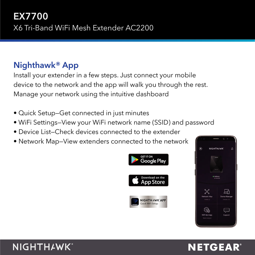 EX7700 Nighthawk X6 Tri-Band WiFi Mesh Extender - AC2200