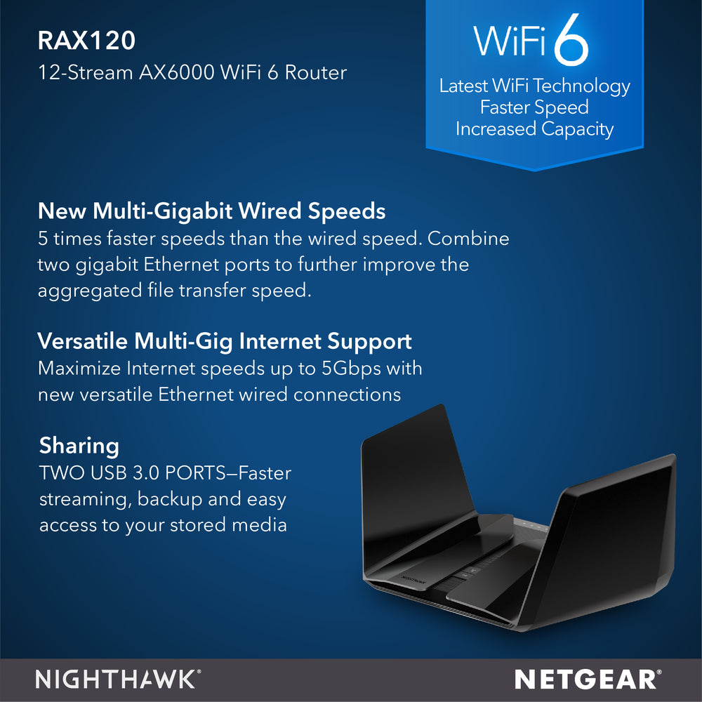 Nighthawk RAX120 AX12 WiFi 6 Router - AX6000