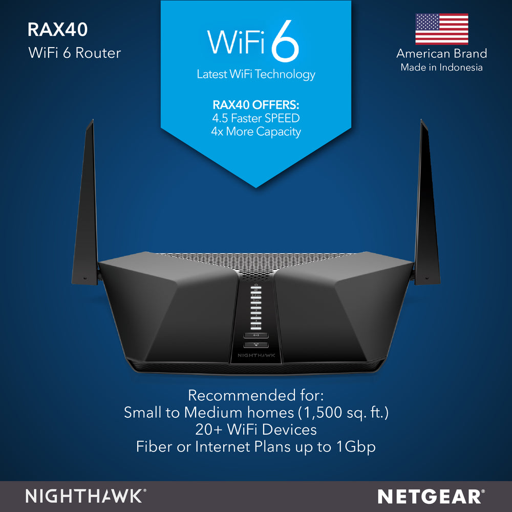 Nighthawk RAX40 AX4 WiFi 6 Router - AX3000