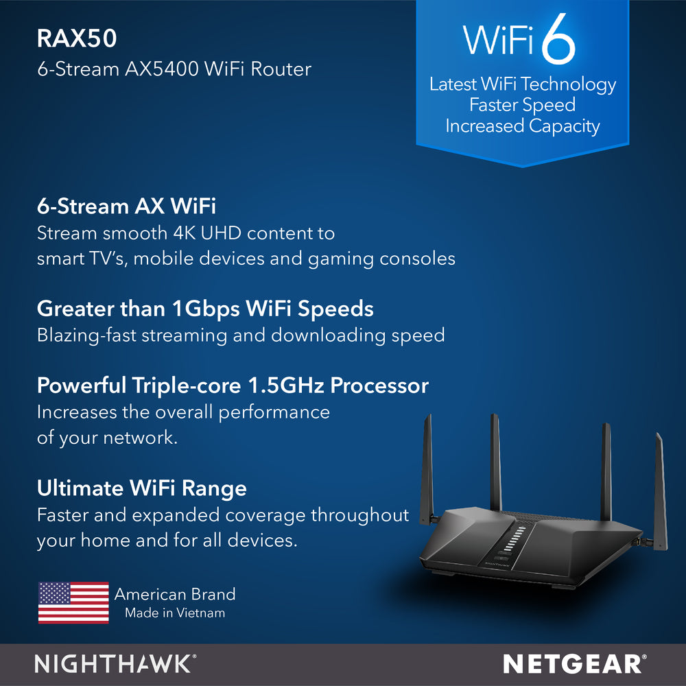 Nighthawk RAX50 AX6 WiFi 6 Router - AX5400